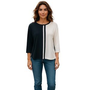 Magaschoni Two Tone Elegant Minimalist Black White Women's Knit Top Size M